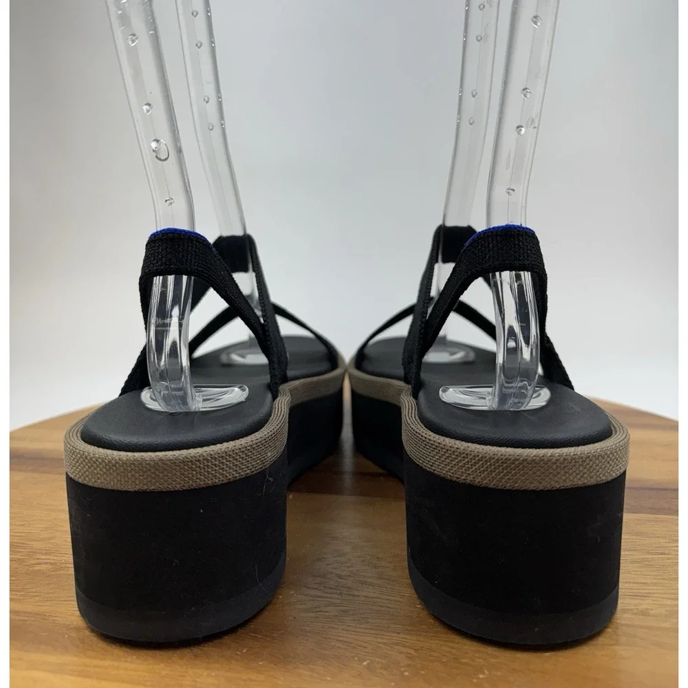 New Womens Rothys The Lightweight Wedge Black Knit Platform Sandals Size 8.5 M